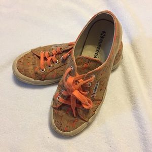 Cork and Neon Orange Superga Sneakers Sz 38